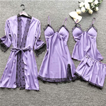 Women's Satin Sleepwear Set With Robe Camisole Shorts And Slip Dress - Image 4