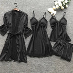 Women's Satin Sleepwear Set With Robe Camisole Shorts And Slip Dress - Image 5