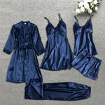 Women's Satin Sleepwear Set With Robe Camisole Shorts And Slip Dress - Image 7