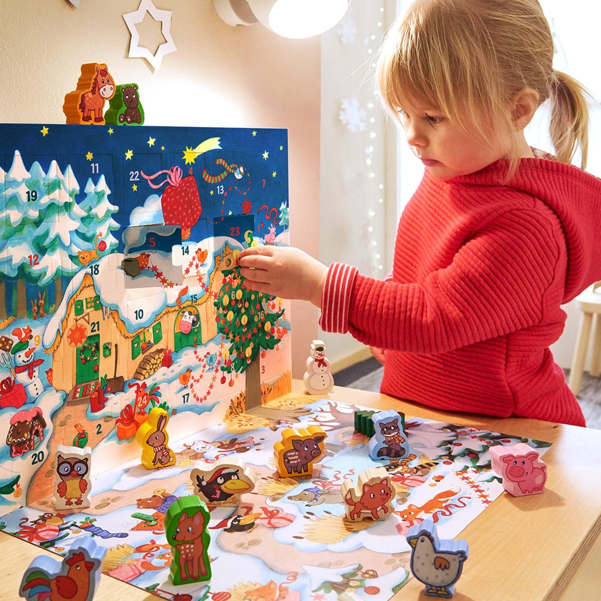 Wooden Advent Calendar With 24 Farm Animal Figures Story Booklet And 3D Winter Scene - Image 5