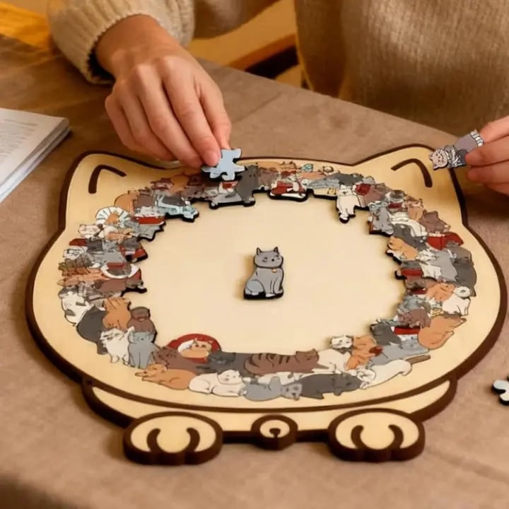 Wooden Cat Puzzle With Soothing Activity Without Screen Exposure - Image 1
