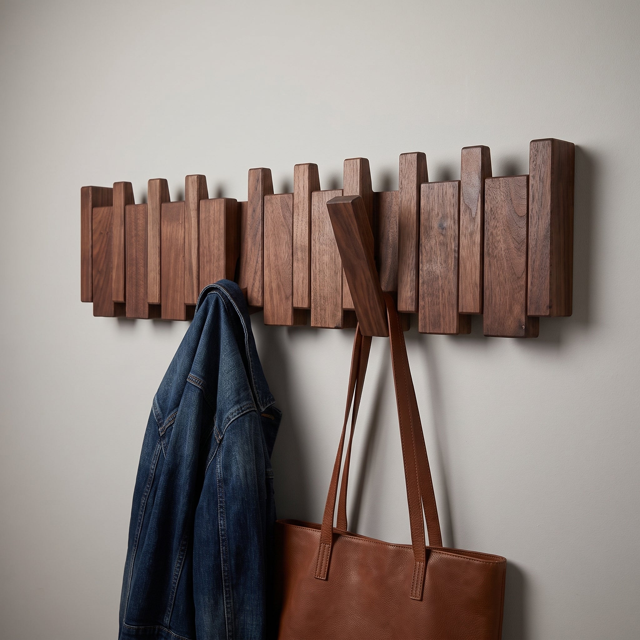 Wooden Coat Rack with Streamlined Wall-Mounted Design and Angled Hooks - Image 1