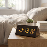 Wooden Digital Clock Triangular Desk With LED Display And Temperature - Image 5