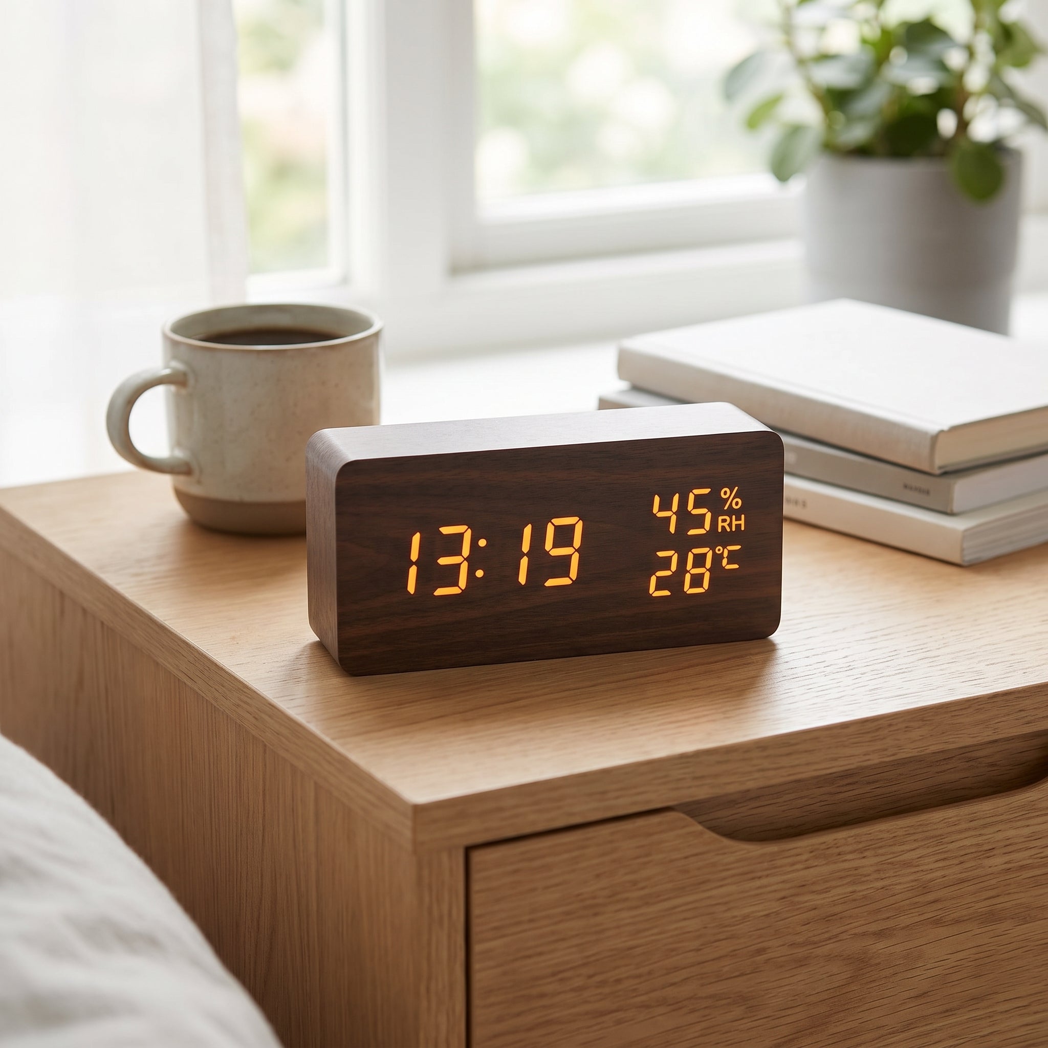 Wooden Digital Clock Triangular Desk With LED Display And Temperature - Image 12