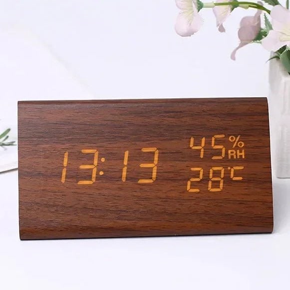 Wooden Digital Clock Triangular Desk With LED Display And Temperature - Image 4