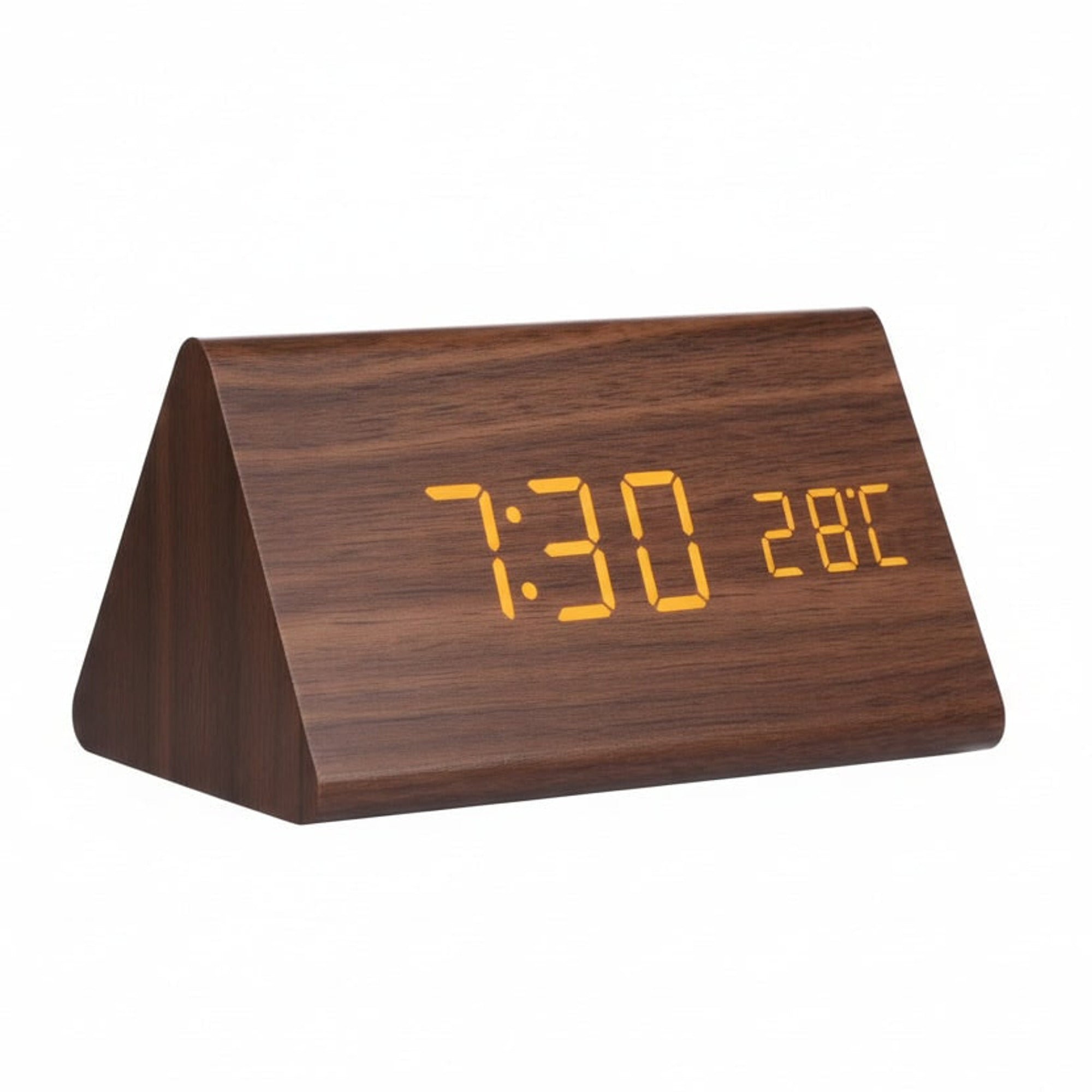 Wooden Digital Clock Triangular Desk With LED Display And Temperature - Image 8