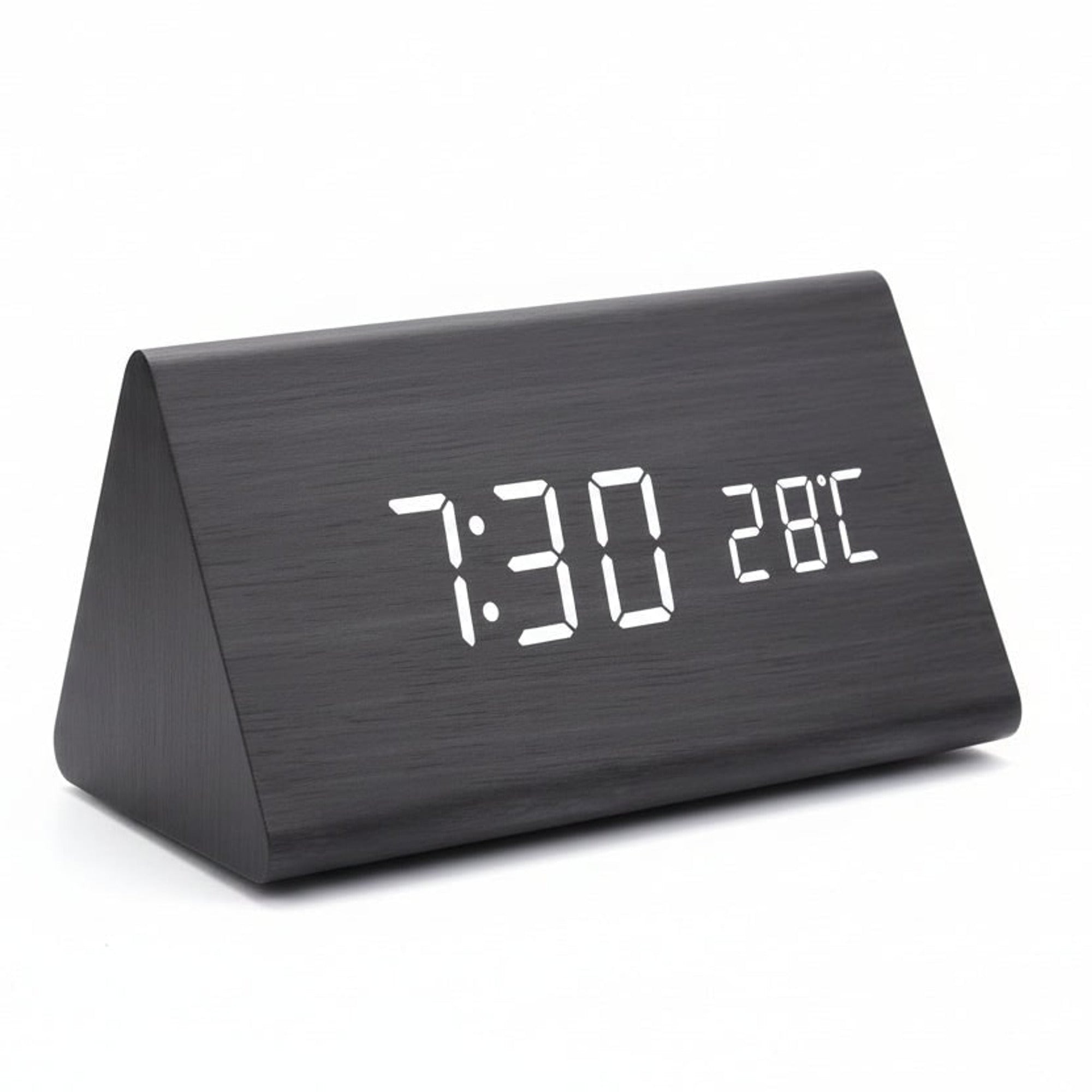 Wooden Digital Clock Triangular Desk With LED Display And Temperature - Image 14