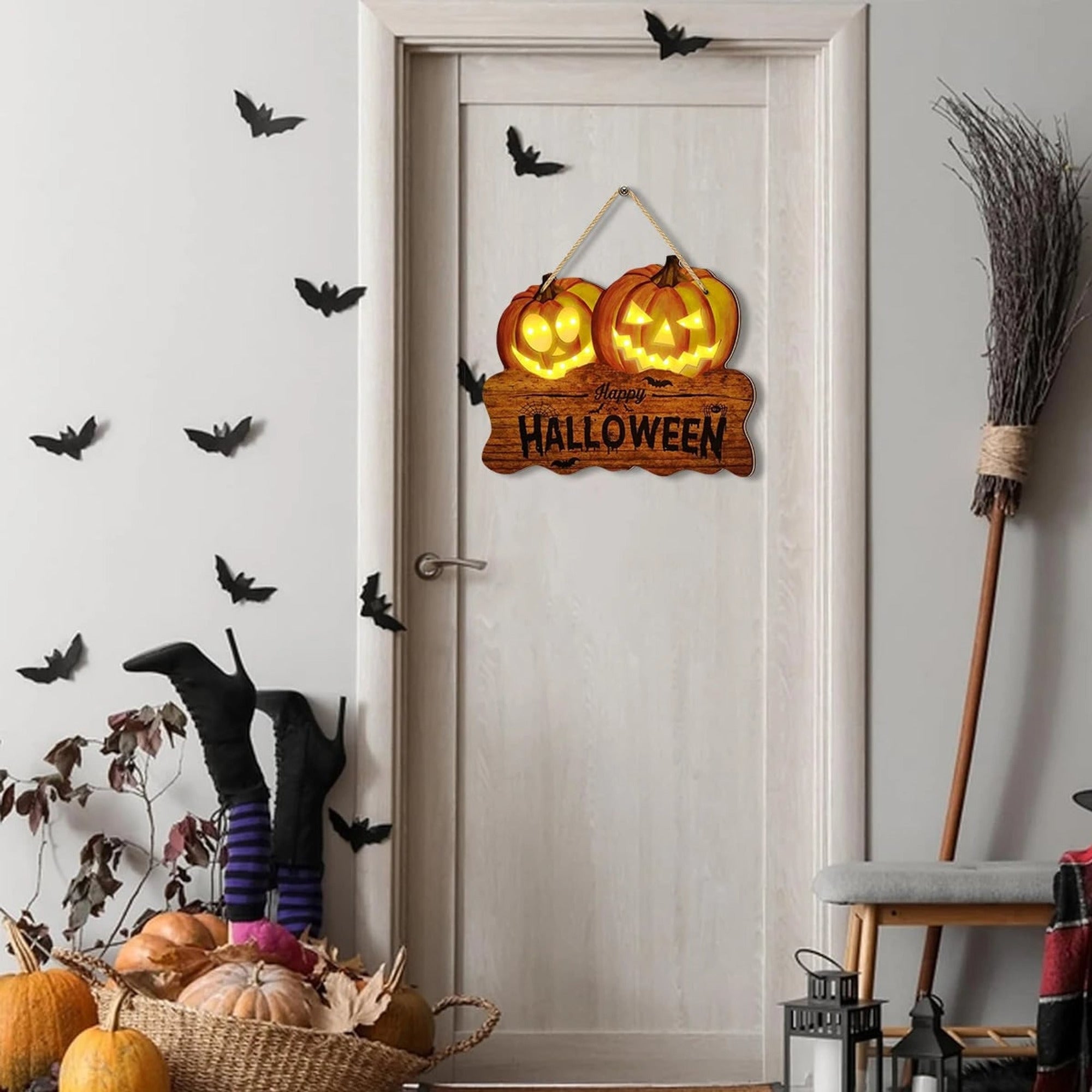 Wooden Halloween Sign With Lighted Jack O Lantern Hanging Decoration For Indoor And Outdoor Display - Image 5