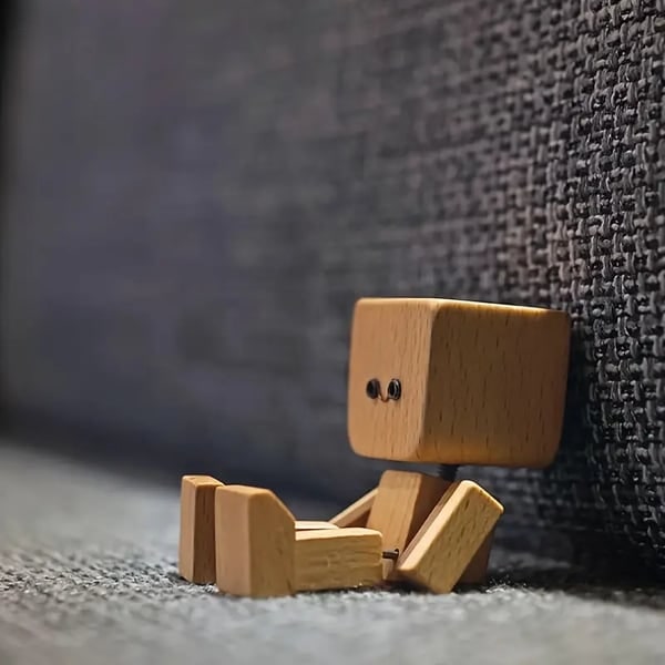 Wooden Robot Figurine With Interchangeable Magnetic Face - Image 8