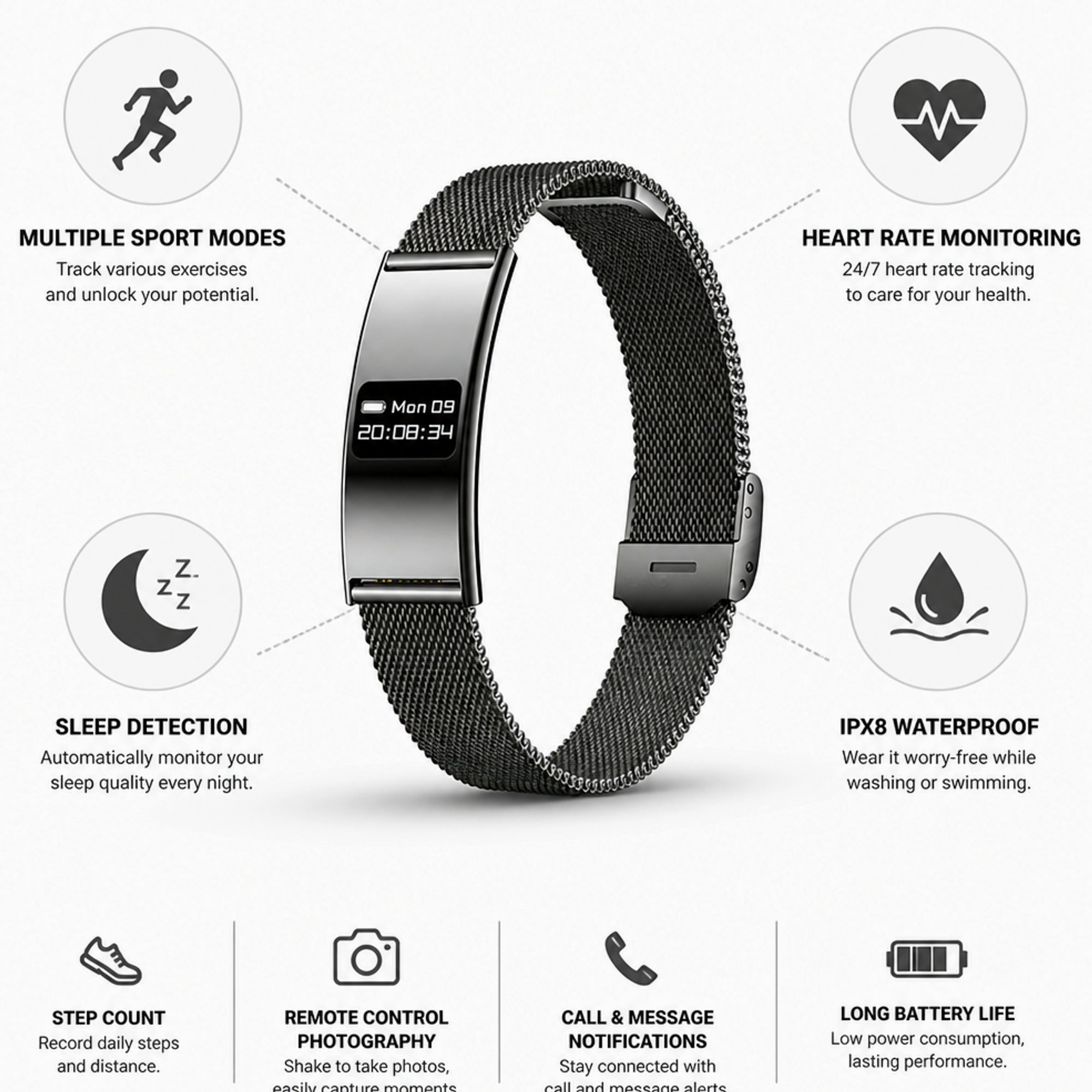 Zinc Alloy Fitness Bracelet With IPX8 Waterproofing And Multiple Sport Modes - Image 11
